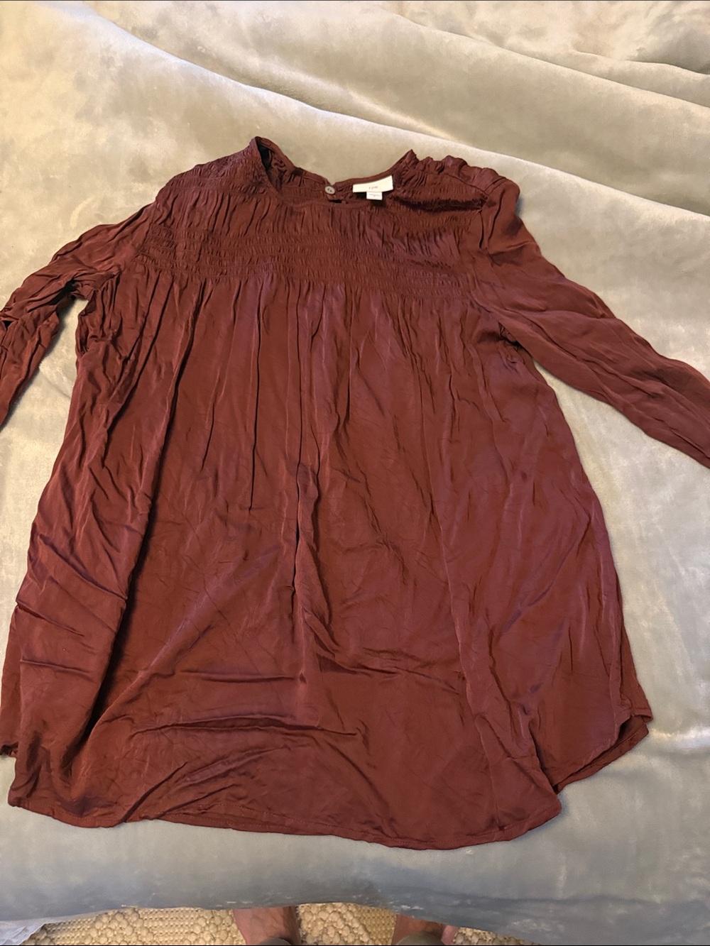 J. Jill Wine-Red Smocked Yoke Long-Sleeve Tunic